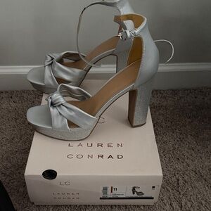 LC Lauren Conrad Metallic Silver Block Heels